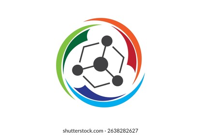 A vibrant circle surrounded by smaller circles in a unique logo design