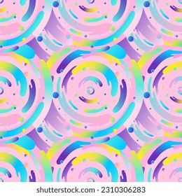 Vibrant circles with gradient, geometric shapes seamless pattern. Abstract background vector illustration