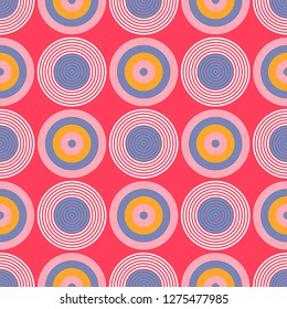 Vibrant circles seamless pattern, abstract colorful background, texture.