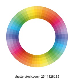 A vibrant circular color palette showcasing a smooth gradient of rainbow hues. Ideal for graphic design, art projects, or color theory studies, this vector illustration emphasizes color diversity.