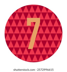 Vibrant circular design featuring a bold number 7 in gold with a red geometric triangle background, perfect for modern branding, digital designs, and decorative purposes