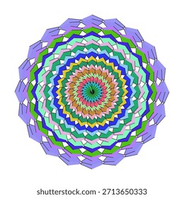 Un diseño vibrante y circular muestra un fascinante caleidoscopio de coloridas formas geométricas.