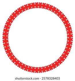 Vibrant Circular Frame, Red Geometric Design, Bold Border with Copy Space
