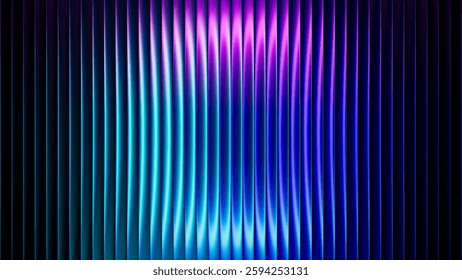 Vibrant circular gradient pattern with ribbed fractal glass texture effect blending blue purple colors. Futuristic background with fluorescent wave effect perfect for creative digital designs. Vector