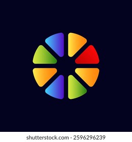 A vibrant circular logo displays colorful gradient segments arranged like a wheel. it is simple and modern.