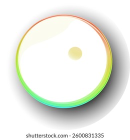 A vibrant, circular, multicolored glass button illustration