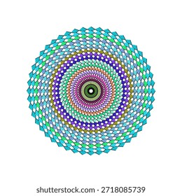 Un patrón circular vibrante con Formas concéntricas de diamantes y un centro colorido
