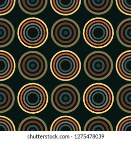 Vibrant circular seamless pattern, abstract colorful background, texture.