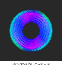 Vibrant circular swirl geometric pattern, ring or abstract gradient torus shape, psychedelic colorful hypnotic circle form.