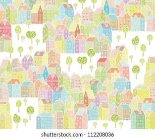 Vibrant City Illustration : with colourful houses and trees