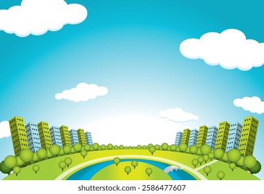 Vibrant City Park Landscape Vector Illustration