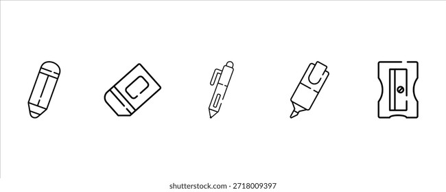 Colección vibrante del icono de los suministros de escritura del aula para los estudiantes