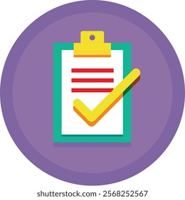 Vibrant clipboard icon with a check mark, symbolizing task completion and organization, perfect for productivity and project management themes