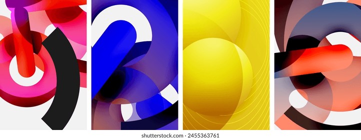 A vibrant collage of abstract images featuring liquid shades of purple and violet, electric blue gas, and circles in drinkware font style