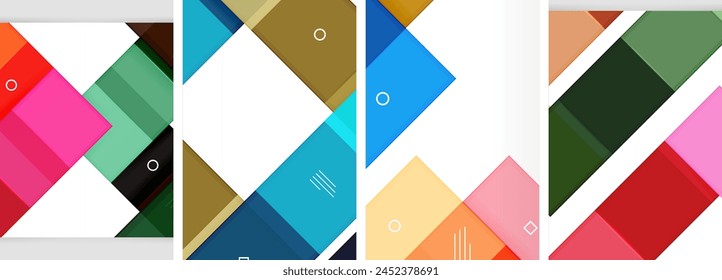 A vibrant collage of colorful squares, triangles, and rectangles on a white background, showcasing the creativity and colorfulness of textile art