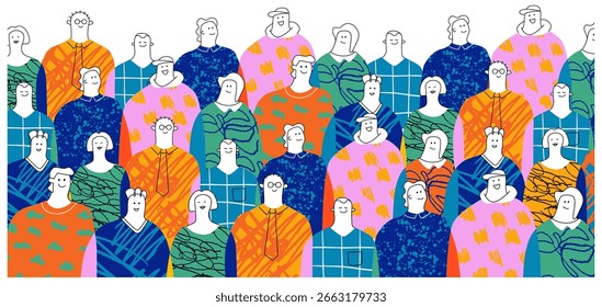 A vibrant collage of textured crowd. The concepts of unity, society, and diversity.