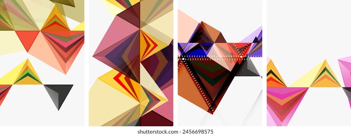 A vibrant collage of triangles in magenta hues creates a symmetrical pattern on a white background. This creative arts piece showcases the beauty of tints and shades in visual arts