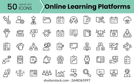 A vibrant collection of 50 linear icons representing online learning platforms, showcasing various educational themes and tools in a modern design.