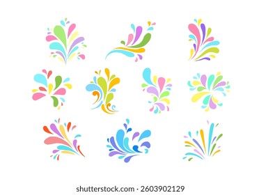 A vibrant collection of abstract color ink splash illustrations, for modern designs, creative backgrounds, posters, and expressive art projects