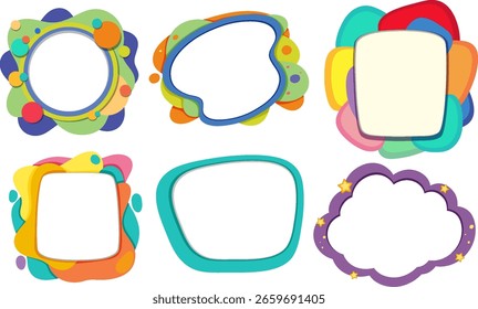 Uma coleção vibrante de quadros abstratos com formas divertidas e cores brilhantes, perfeito para projetos e designs criativos