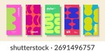 A vibrant collection of abstract poster designs featuring bold colors and organic shapes. Each poster showcases a unique combination of hues and patterns, perfect for modern graphic design