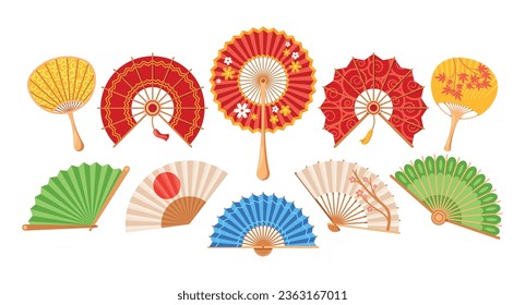 Vibrant Collection Of Asian Hand Fans Adorned With Intricate Designs, Rich Colors, And Delicate Craftsmanship