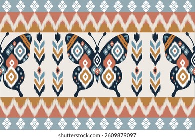 A vibrant collection of butterfly patterns inspired by tribal ikat motifs. Perfect for fabric, wallpaper, and boho-style decor.