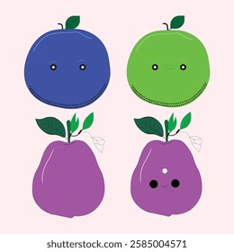 A vibrant collection of cartoon-style fruit and flower illustrations, including strawberries, guavas, watermelons, and more. Perfect for kids' designs, stickers, packaging, and digital artwork. 