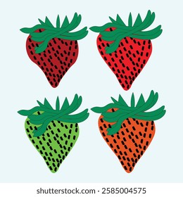 A vibrant collection of cartoon-style fruit and flower illustrations, including strawberries, guavas, watermelons, and more. Perfect for kids' designs, stickers, packaging, and digital artwork. 