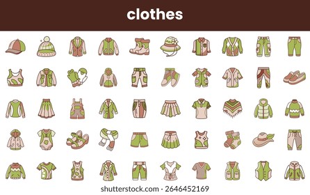 A vibrant collection of clothing items displayed in various styles, featuring green hues and playful designs, perfect for fashion enthusiasts seeking fresh summer looks.