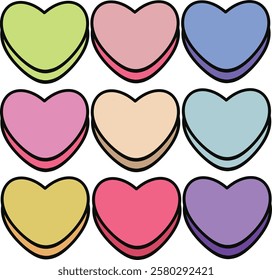 A vibrant collection of colorful candies in various shapes and sizes, creating a playful and cheerful look. Perfect for candy-themed designs, advertisements, and packaging for a sweet, fun vibe.