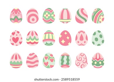 A vibrant collection of colorful easter eggs with playful patterns