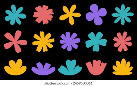 A vibrant collection of colorful floral silhouettes pops against a black background, celebrating diversity and playfulness.
