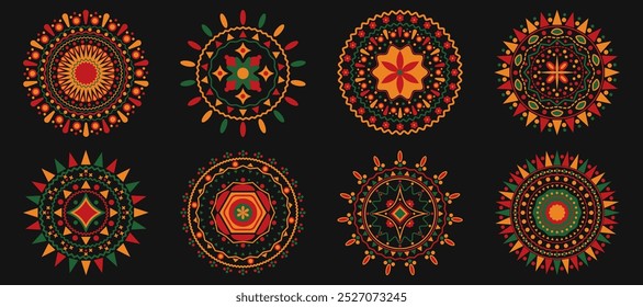 Vibrant collection of colorful kwanzaa mandala designs in various patterns