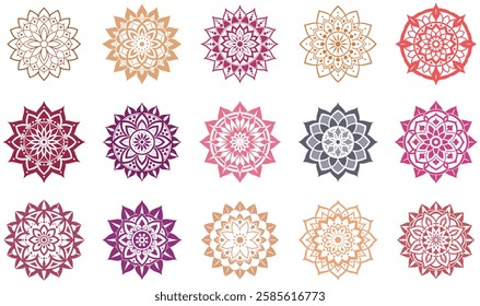 Vibrant collection of colorful mandala designs, perfect for bohemian, spiritual, decorative, and artistic design projects.