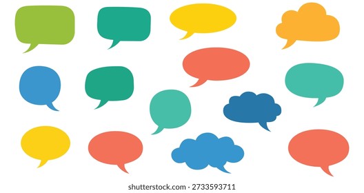 Una vibrante colección de coloridas burbujas de discurso en diversas Formas y tamaños, perfectas para representar la comunicación moderna, discusiones animadas, ideas creativas e interacción en las redes sociales en los Diseños gráficos.