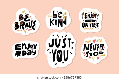 A vibrant collection of colorful stickers with motivational phrases and positive affirmations to inspire