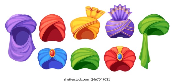 Vibrant Collection Of Colorful Turbans With Various Eastern Cultural Designs Isolated On White Background