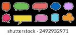 A vibrant collection of comic speech bubbles in various shapes and colors, set against a black background. Perfect for adding a pop of color to comic strips, graphic designs, and creative projects.
