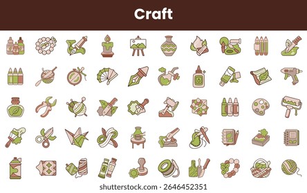 A vibrant collection of crafting icons featuring tools, materials, and art supplies, showcasing creativity and inspiration in a playful and colorful design.
