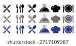A vibrant collection of culinary and dining utensil icons in various color palettes
