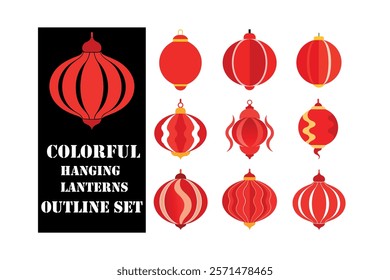 A vibrant collection of  decorative lanterns featuring traditional and modern designs. Perfect for Chinese New Year, festive celebrations, party decorations, and creative projects.