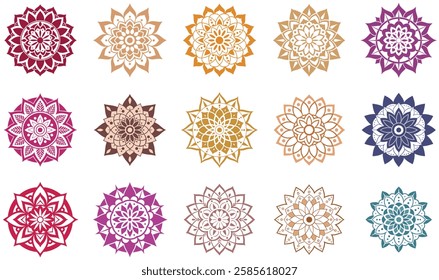 A vibrant collection of detailed mandala designs featuring intricate patterns, perfect for decorative, spiritual, and artistic design projects.