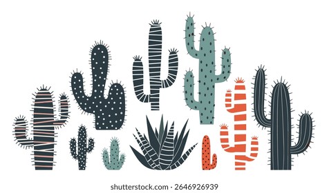 Coleção vibrante de diversas variedades de cactos na paisagem artística do deserto