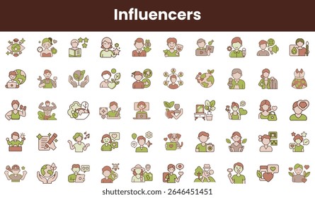 A vibrant collection of diverse illustrations showcasing influencers engaging in various activities, from reading to promoting sustainability, in a colorful and engaging style.