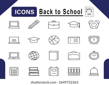 A vibrant collection of educational icons, perfect for back-to-school themes. This set features diverse symbols representing learning, creativity, and student life, rendered in a variety of colors.
