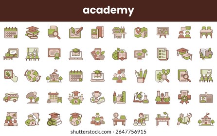 A vibrant collection of education-themed icons showcasing various elements such as books, graduation caps, and school-related items in a playful design.