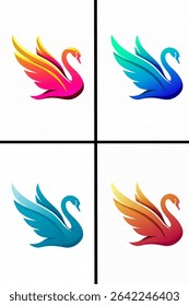 A vibrant collection of elegant swan logos, each rendered in a striking gradient of colors.