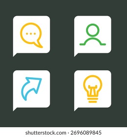 Colección vibrante de Web de contorno esencial e iconos de interfaz de usuario App en Formas de burbujas de discurso