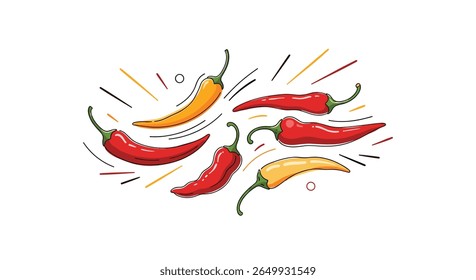 Vibrant collection of fresh red and yellow chili peppers bursting with flavor